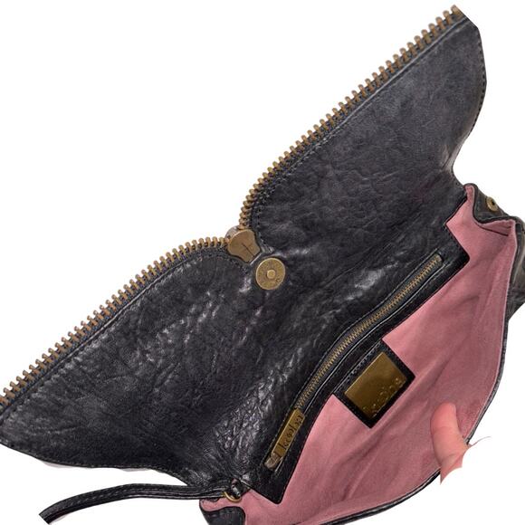 KOOBA Black Textured Leather Zipper Detail Clutch Purse Wristlet - Picture 7 of 8